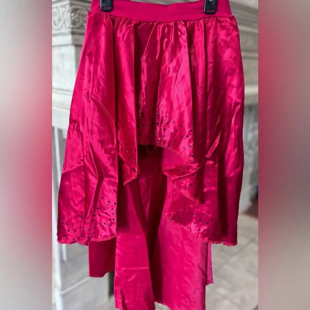 Hi Low Red Satin Black Beaded Skirt Dance Halloween Size Adult Medium